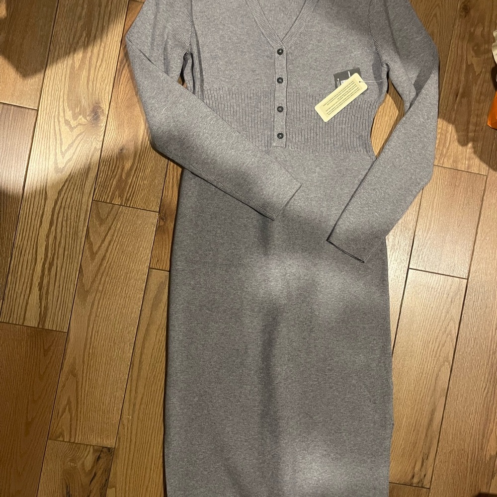 Gray V-Neck Buttoned Women's Dress